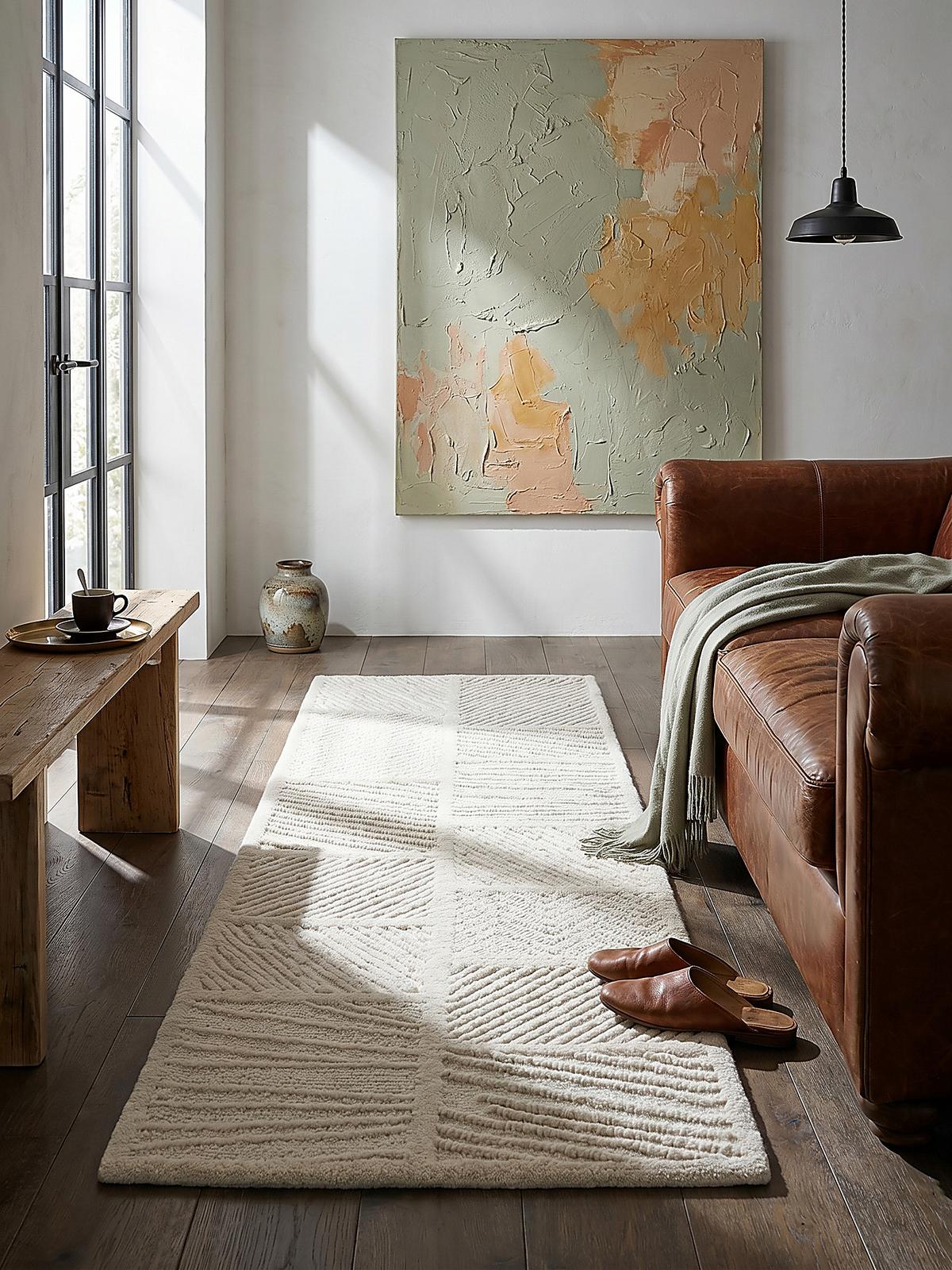 TEPPICH aus Wolle CARVE in Weiß, geometrisch, 80 x 230 cm - Beige, Textil (80/230cm) - KADIMA DESIGN