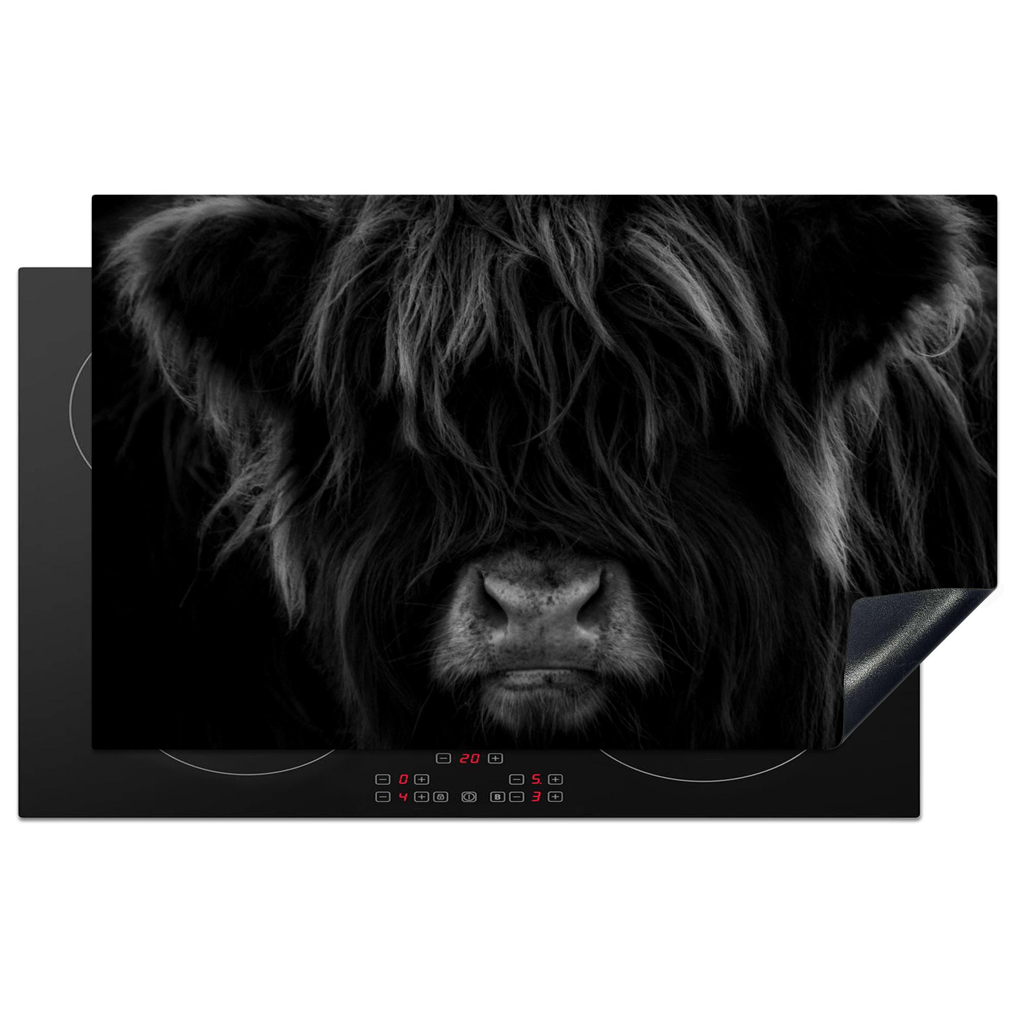 HERDABDECKPLATTE Schottischer Highlander - Kuh - Schwarz - Weiß - Tiere Ceranfeldabdeckung 85x52 cm - Schwarz, Kunststoff (85/52/0.2cm) - MuchoWow