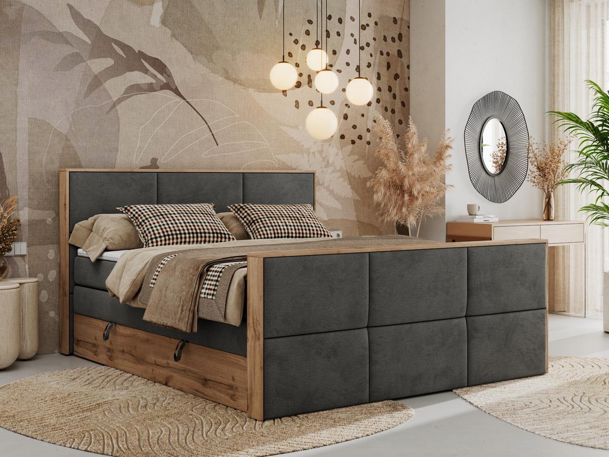 BOXSPRINGBETT ALBERO 2 KING DUO 120/200 Dunkelgrau Velvet - H4 - Dunkelgrau, Holz/Textil (120/200cm) - MKS