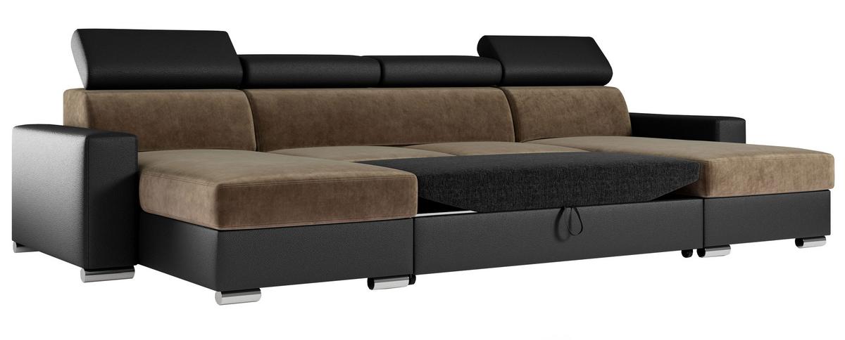 WOHNLANDSCHAFT FOX U Braun/Schwarz - Velvet/Kunstleder - Silberfarben/Schwarz, Kunststoff/Textil (306/98/168cm) - MKS