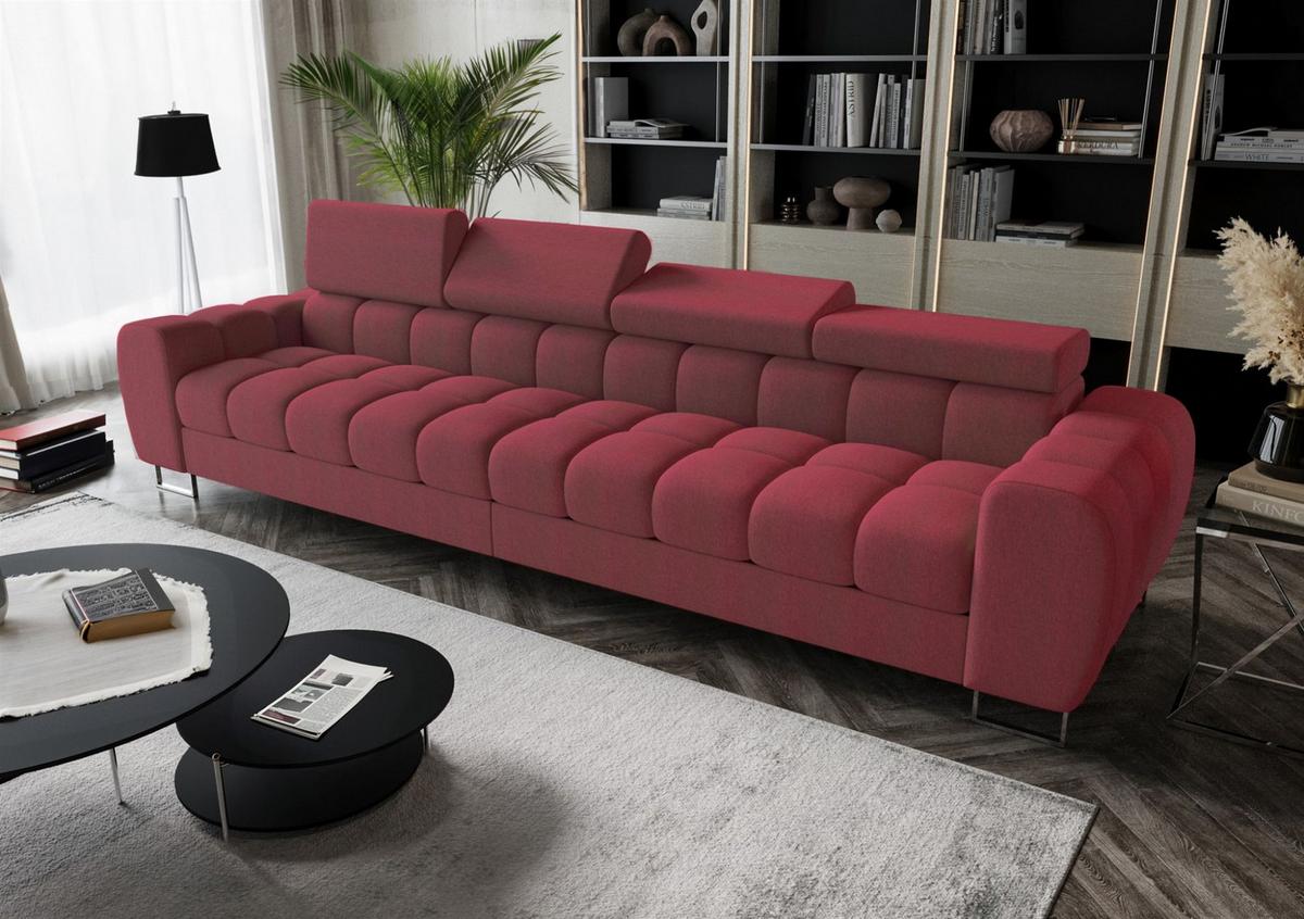 SOFA 4-sitzer Bastien In Stoff Gemma - Rot, Holzwerkstoff/Textil (335/95/97cm) - Fun Möbel
