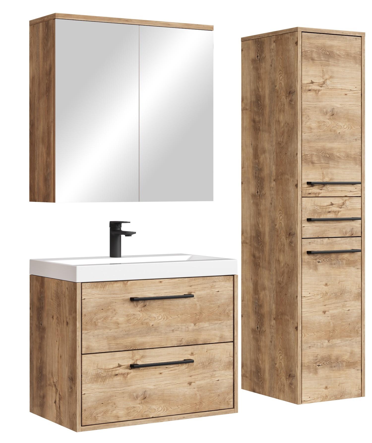 BADMÖBEL-SET Florence 4 Teile Kastanien Eiche - 60 x 35 x 51 cm - Kastanienfarben/Eichefarben, Holz (60/51/35cm) - Badplaats