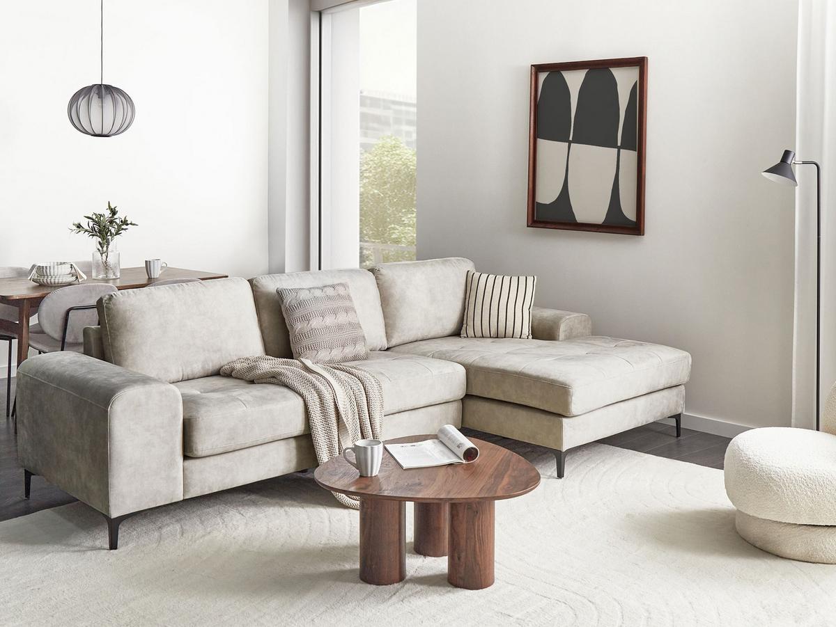 ECKSOFA 4-Sitzer Samtstoff Hellbeige linksseitig Kiruna - Beige/Schwarz, Textil (290/148cm) - Beliani
