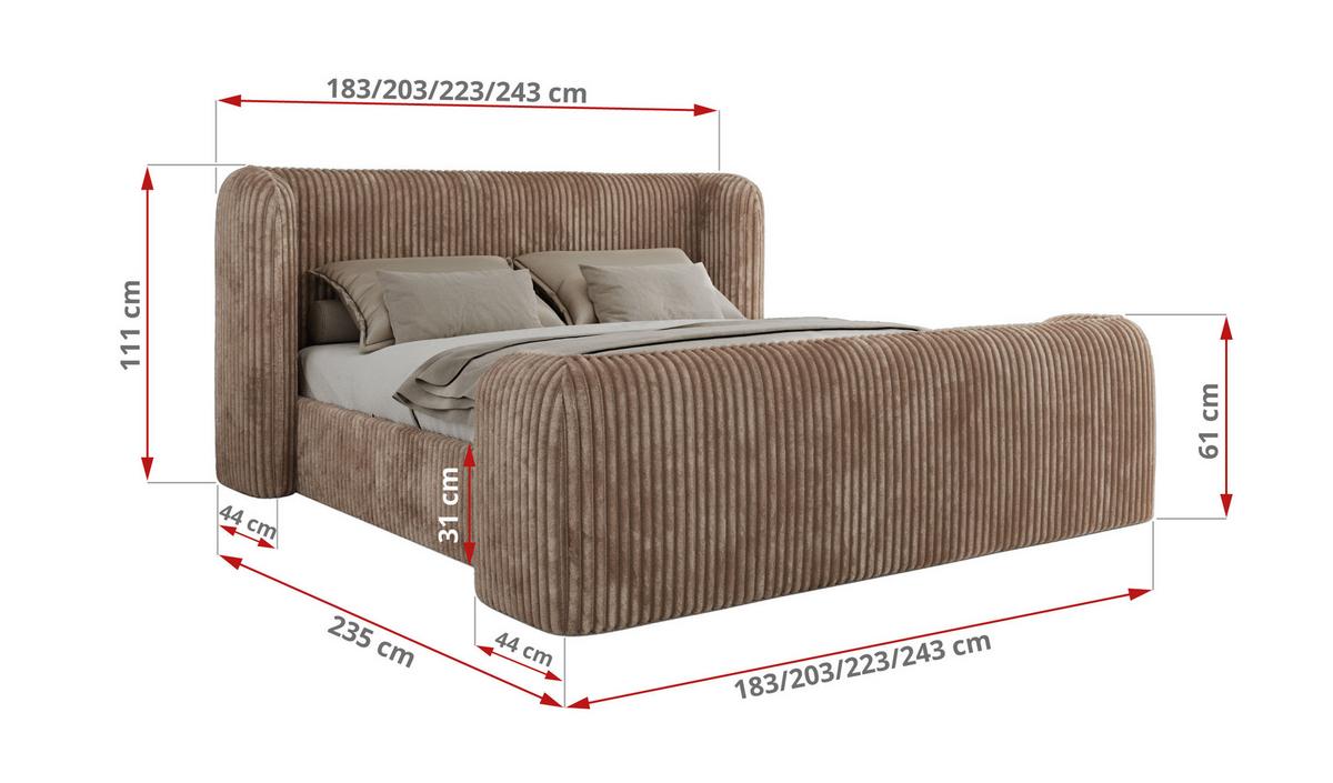 POLSTERBETT EMORA CLASSIC DUO 200/200 - Braun Cord - Multipocket-Matratze - Braun, Textil (200/200cm) - MKS