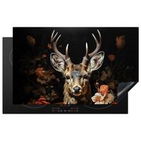 HERDABDECKPLATTE Hirsch - Tier - Blumen - Natur - Botanisch Induktionsmatte 83x51 cm - Kupferfarben, Kunststoff (83/51.5/0.2cm) - MuchoWow