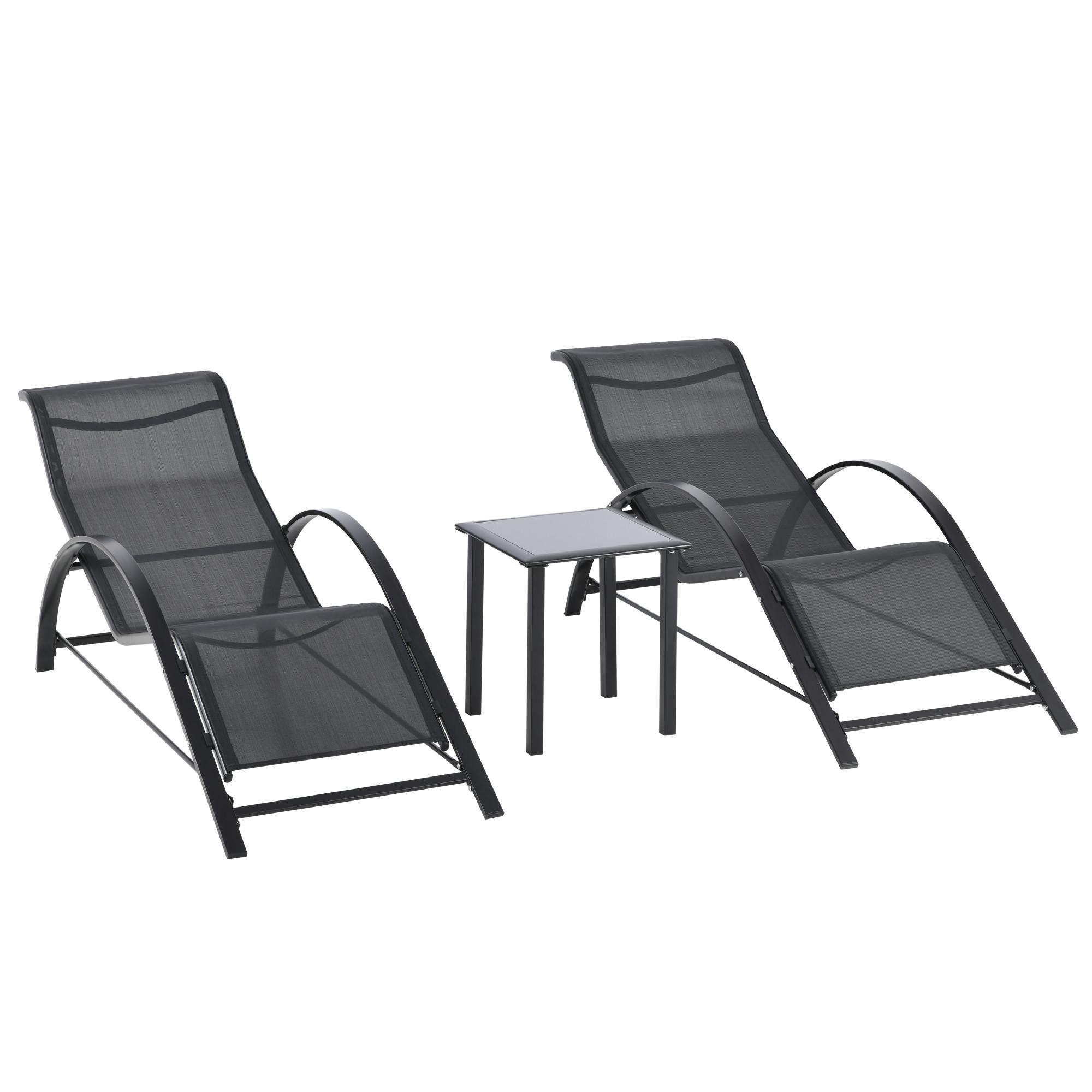 GARTENLIEGE mit Tisch, 59L x 169B x 66H cm, Metall, Mesh, Schwarz - Schwarz, Kunststoff (169/66/59cm) - Outsunny