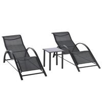 GARTENLIEGE mit Tisch, 59L x 169B x 66H cm, Metall, Mesh, Schwarz - Schwarz, Kunststoff (169/66/59cm) - Outsunny