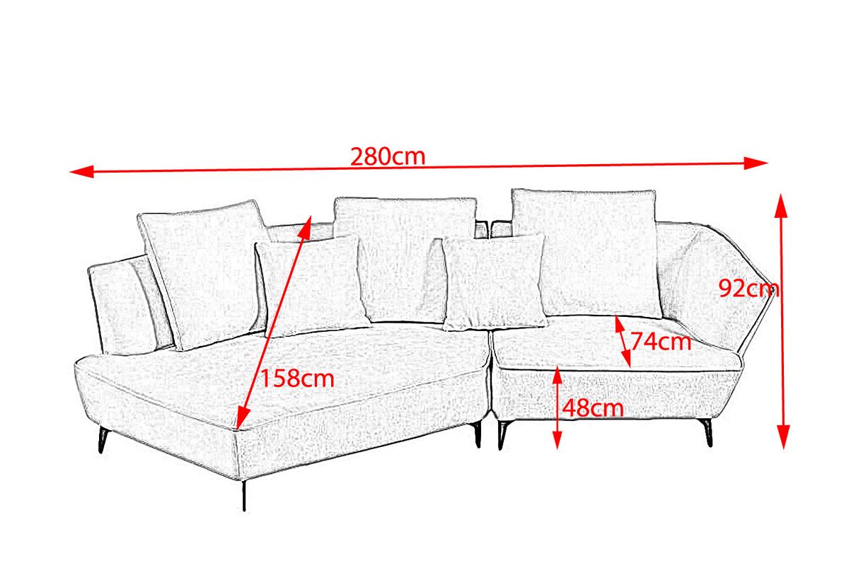 DESIGNSOFA GARBO Grau Webstoff - Schwarz/Grau, Textil/Metall (280/92/158cm) - KAWOLA