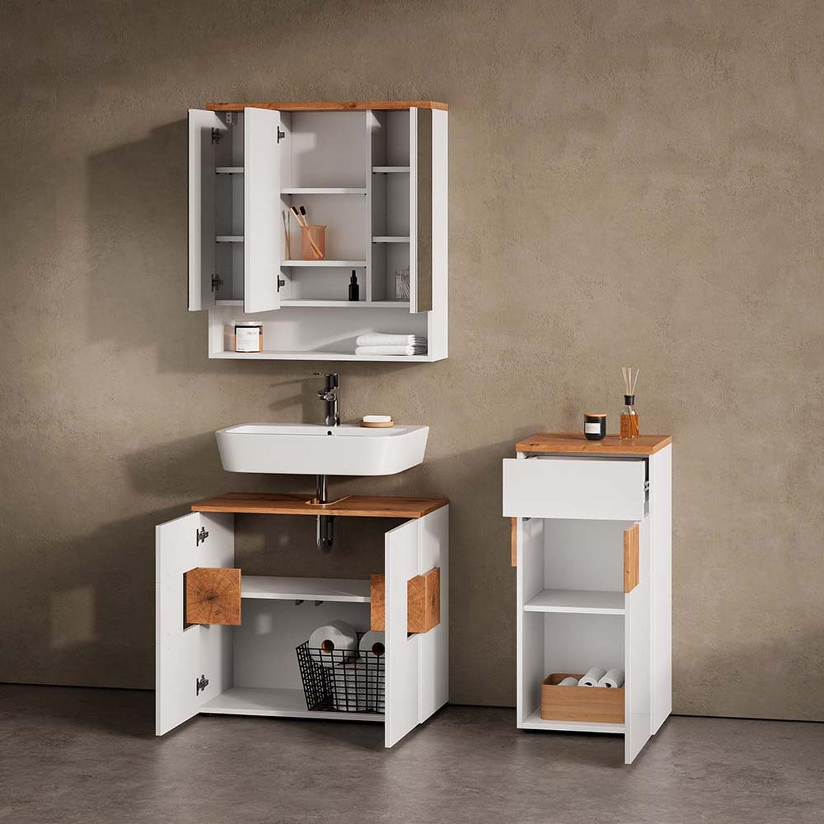 BADMÖBEL-SET Tanaro Weiß 3 Teile - Weiß, Holzwerkstoff (73/64/21cm) - Livinity®