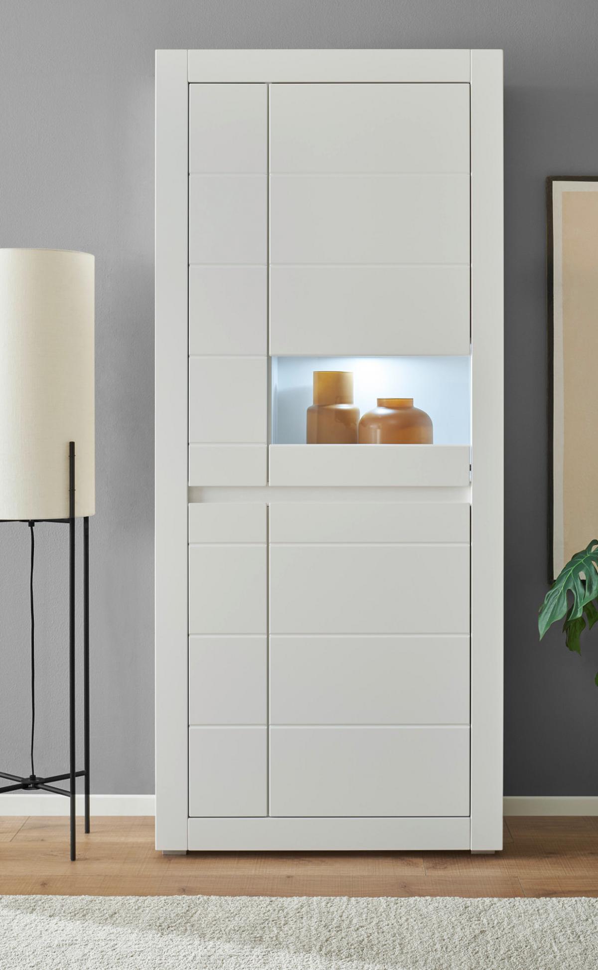VITRINE weiß matt, Evoke Eiche, Vitrinenschrank 85 x 198 cm, Soft-Close-Funktion - Eichefarben/Silberfarben, Holzwerkstoff/Kunststoff (85/198/35cm) - Furn.Design