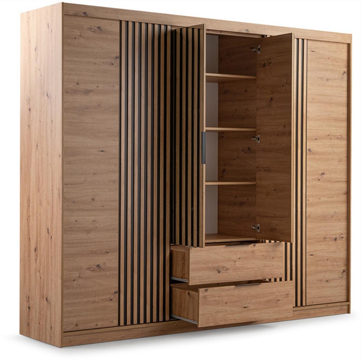 DREHTÜRENSCHRANK Madero mit Spiegel und 2 Schubladen, 250 cm, eiche Artisan - Eiche Artisan, Holzwerkstoff (250/213/60cm) - Beautysofa