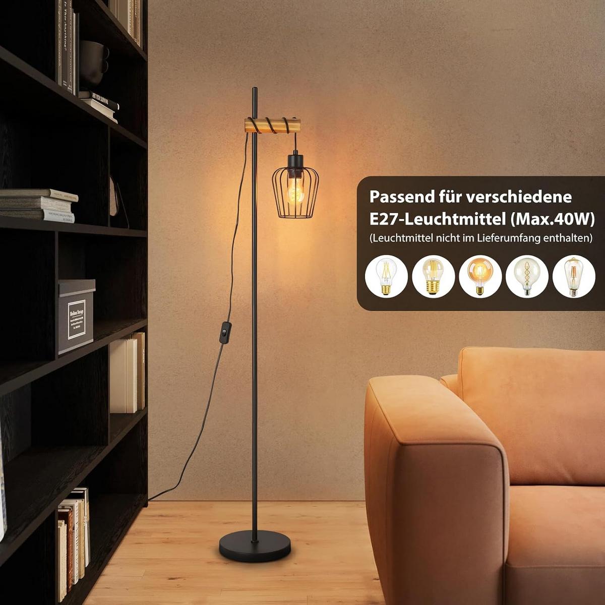 STEHLAMPE Lysandra 22/22/140 cm - Schwarz, Metall (22/22/140cm) - ZMH