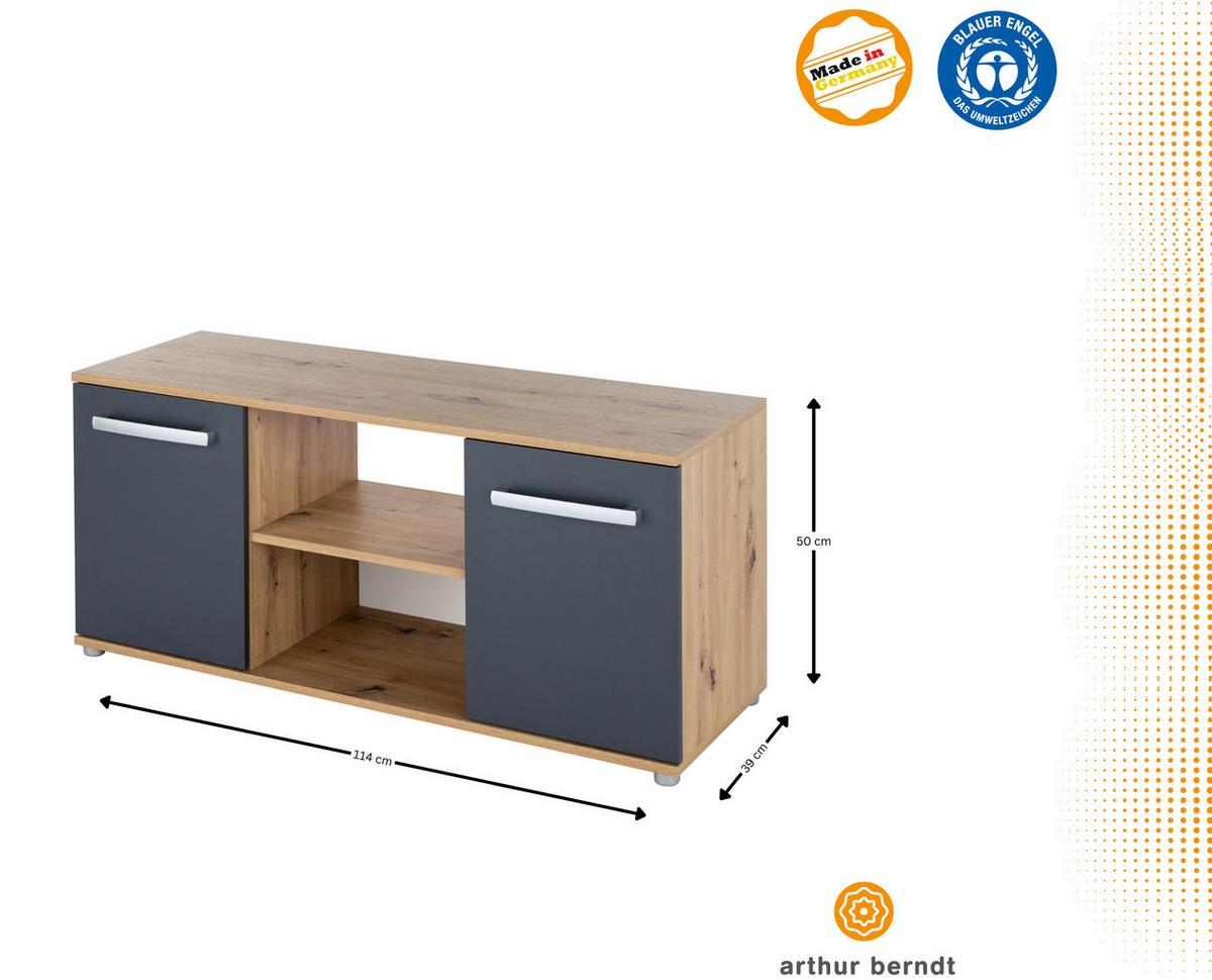 LOWBOARD 114/50/39 cm Fernsehtisch Alessio - Anthrazit/Silberfarben, Holzwerkstoff/Kunststoff (114/50/39cm) - arthur berndt