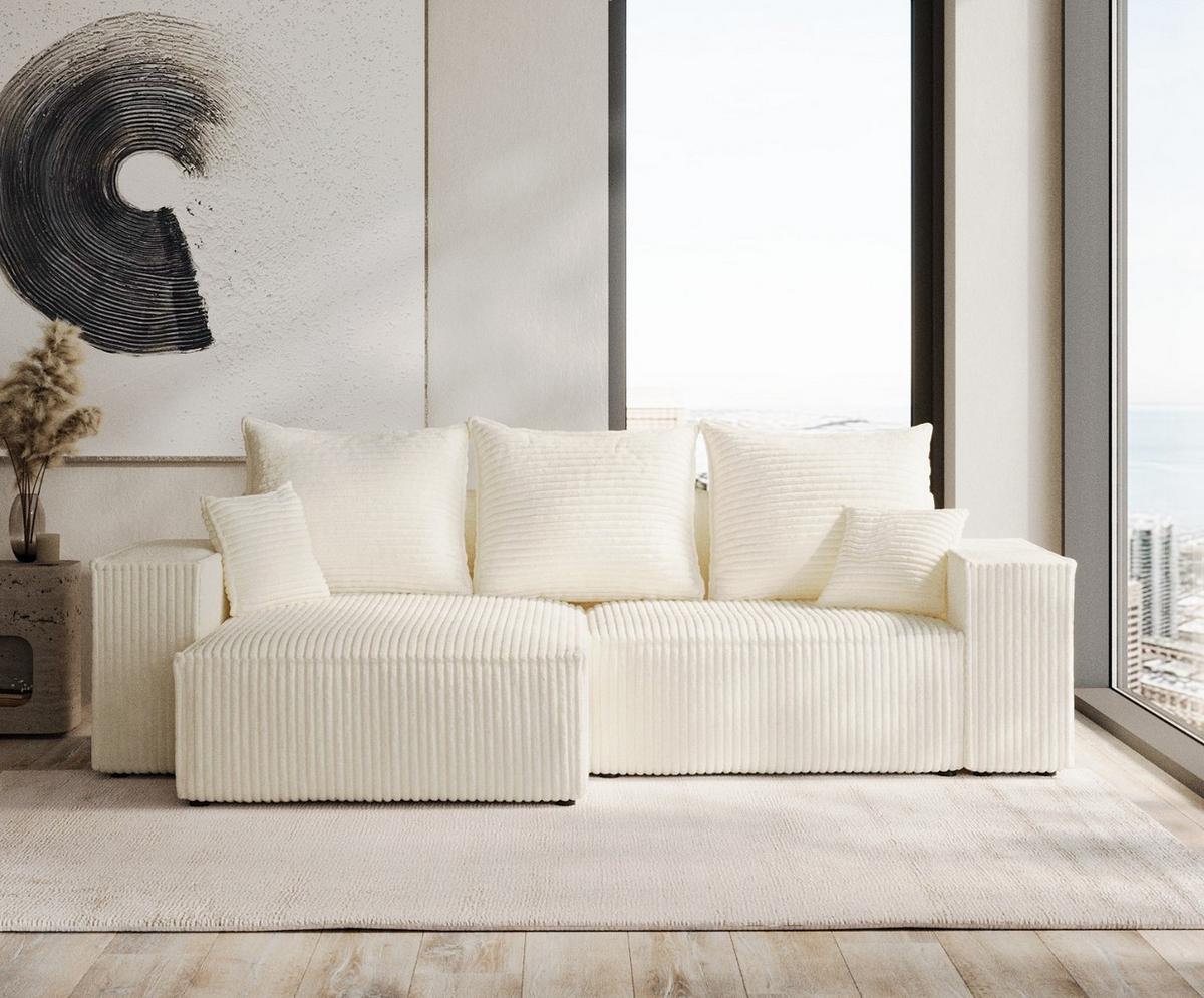 ECKSOFA SENSO mit Schlaffunktion Creme im Tilia Stoff - Creme/Schwarz, Holz/Holzwerkstoff (255/148cm) - AltaBeds