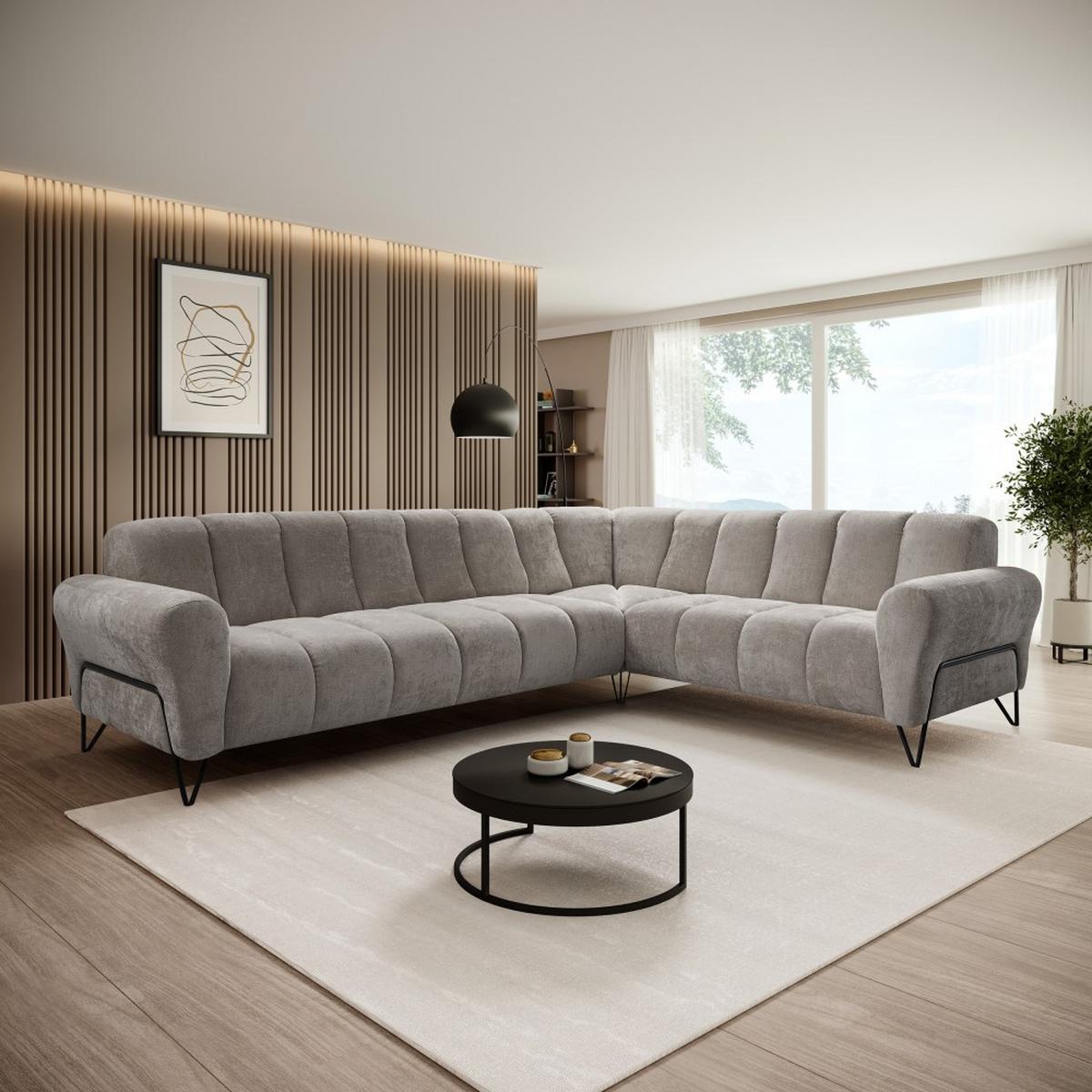 ECKSOFA Volare ohne Schlaffunktion Hellbraun links - Hellbraun/Schwarz, Textil/Metall (295/235cm) - Beautysofa