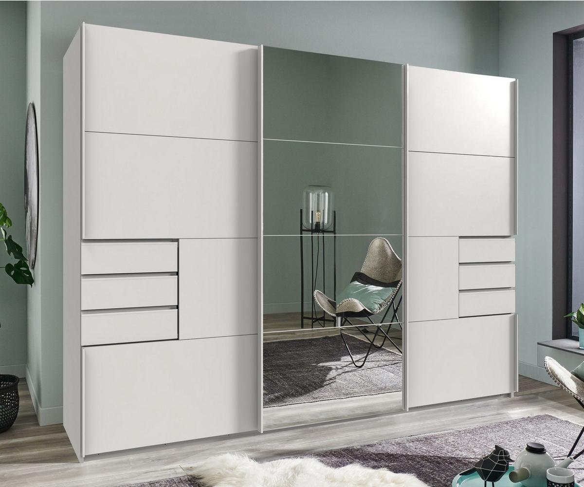 SCHWEBETÜRENSCHRANK 3-türig B270/H208/64 cm, Weiß, eine Spiegeltür, Kleiderschrank mit Schubladen & Vollausstattung / 22613 - Weiß, Holzwerkstoff/Metall (270/208/64cm) - luma-home