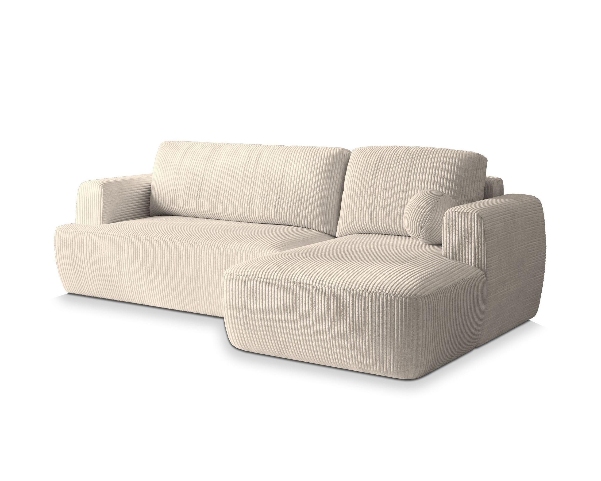 ECKSOFA SENTI P R-S Creme Kordstoff mit Schlaffunktion - Creme/Schwarz, Holz/Kunststoff (246/148cm) - MASSENO