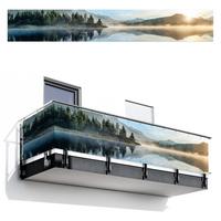 BALKON-SICHTSCHUTZ See - Nebel - Berge - Landschaft Balkon Deko 500x75 cm - Hellblau, Kunststoff (500/75cm) - MuchoWow