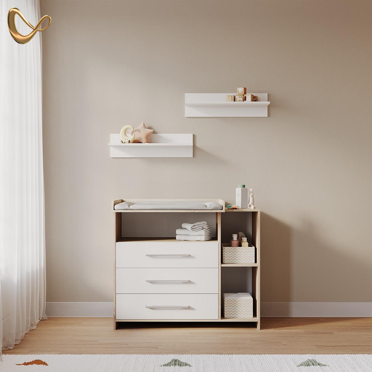 WICKELKOMMODE Torino Weiß/Sonoma mit Schubladen - Weiß/Sonoma Eiche, Holzwerkstoff (113/100/53cm) - Livinity®