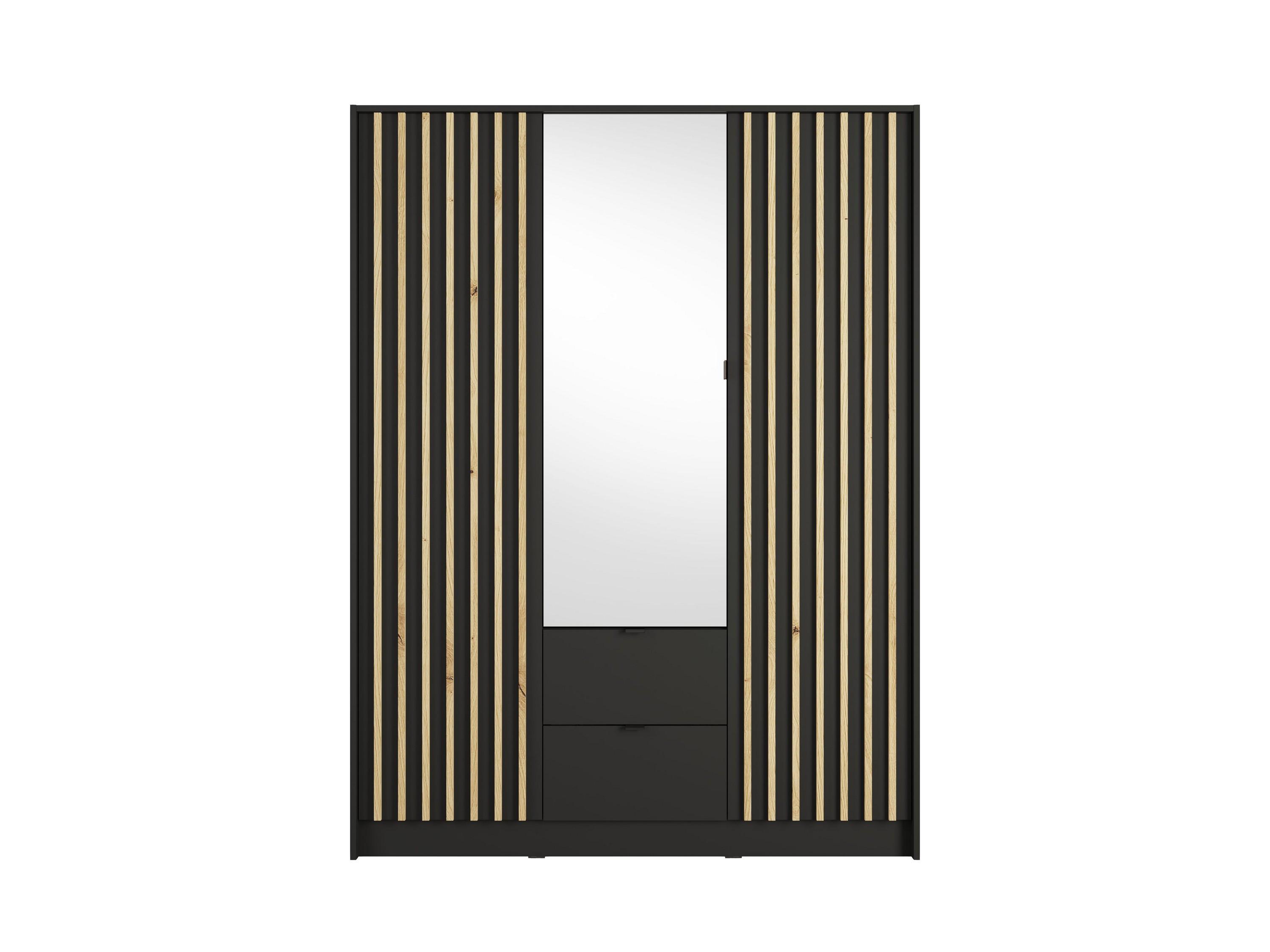 DREHTÜRENSCHRANK SATREN 150,8/200,5/54,5cm 3-türig mit Spiegel Schwarz - Schwarz/Eiche Artisan, Holzwerkstoff (150.8/200.5/54.5cm) - MASSENO