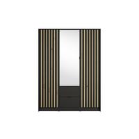 DREHTÜRENSCHRANK SATREN 150,8/200,5/54,5cm 3-türig mit Spiegel Schwarz - Schwarz/Eiche Artisan, Holzwerkstoff (150.8/200.5/54.5cm) - MASSENO