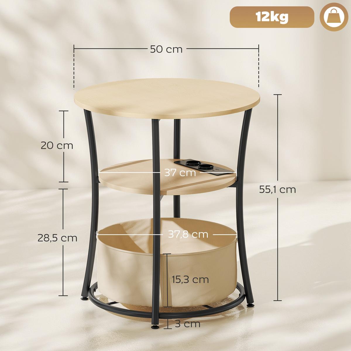 BEISTELLTISCH MDF Metall Naturholz - Schwarz/Naturfarben, Holzwerkstoff/Metall (50/50/55.1cm) - HOMCOM