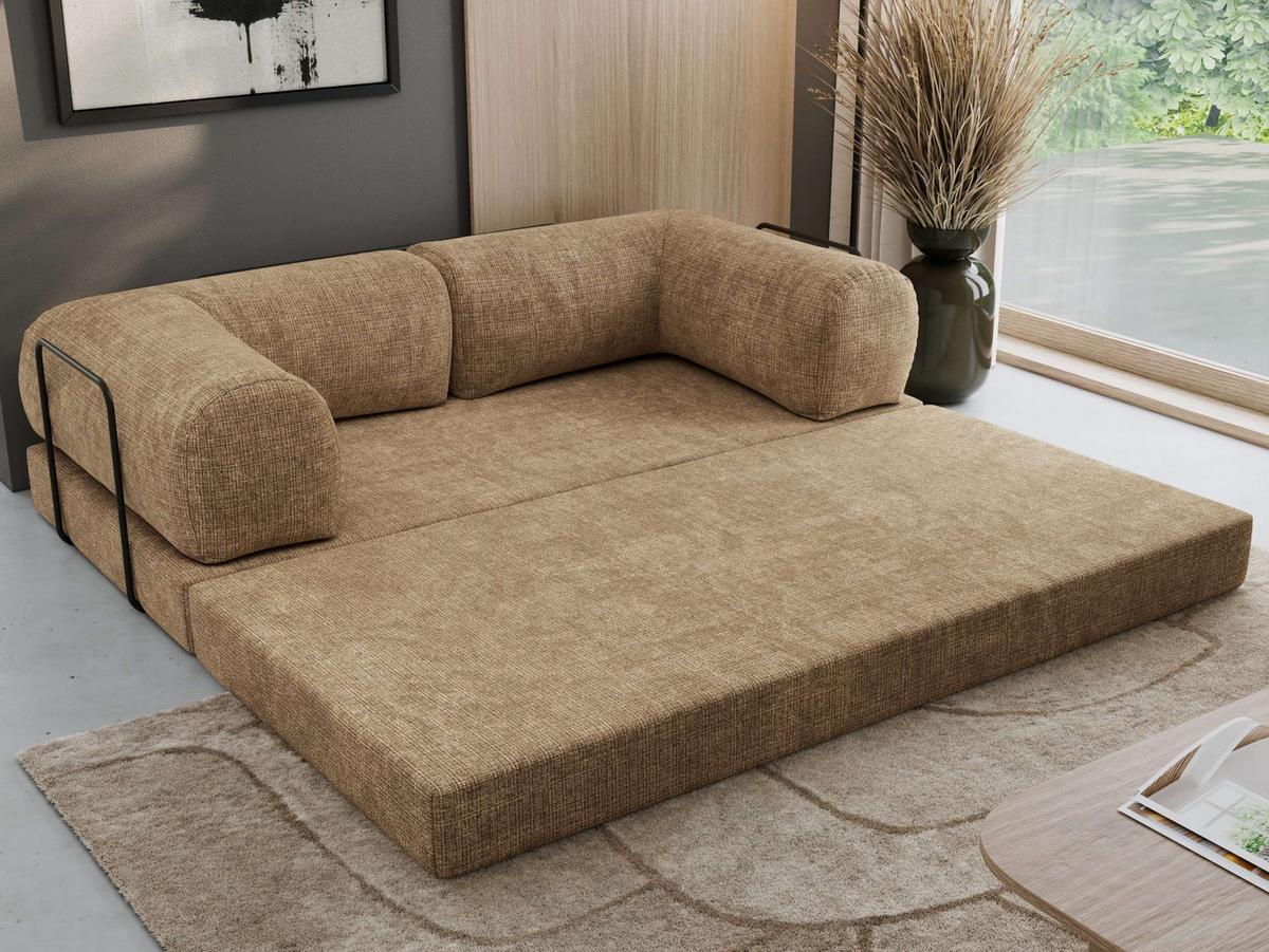 3-SITZER SOFA ORSETTO - Hellbraun Schenille grob gewebt - Hellbraun/Schwarz, Textil/Metall (200/70/100cm) - MKS