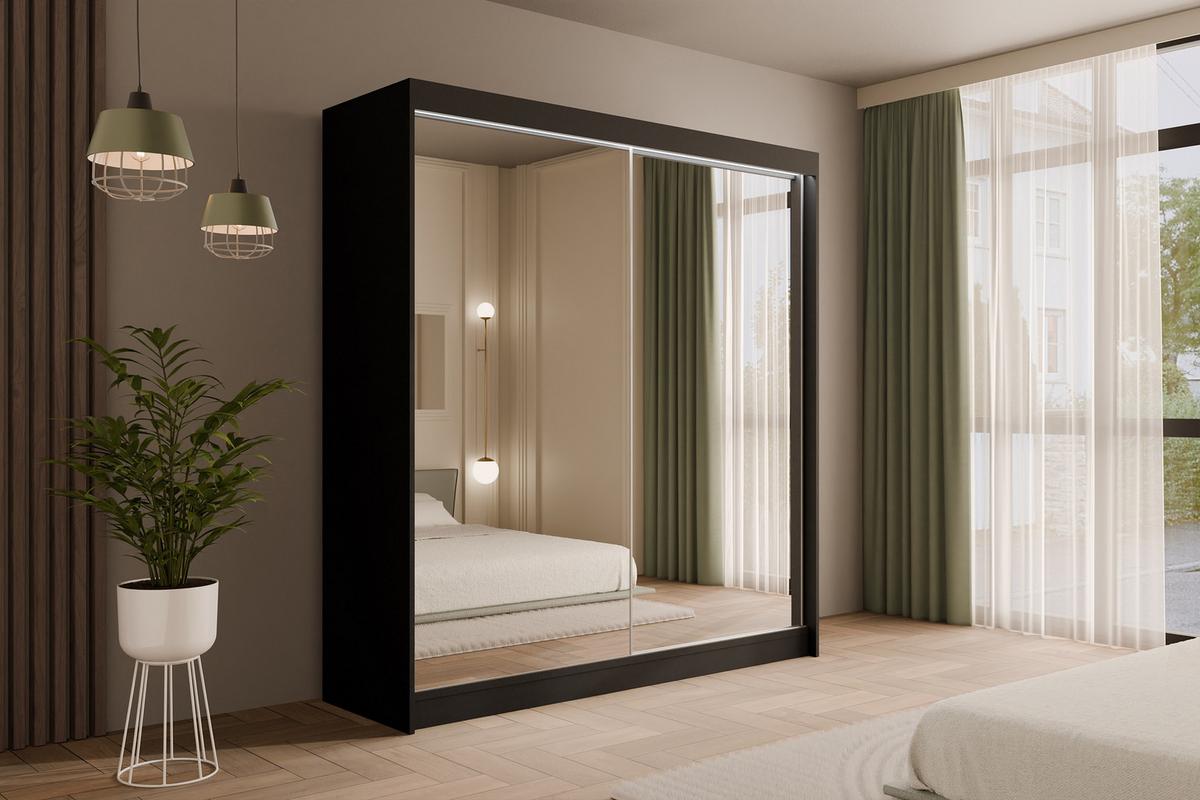 KLEIDERSCHRANK AMOHA mit LED - 200 cm - Schwarz - Schwarz, Holzwerkstoff (200/215/61cm) - ALTDECOR