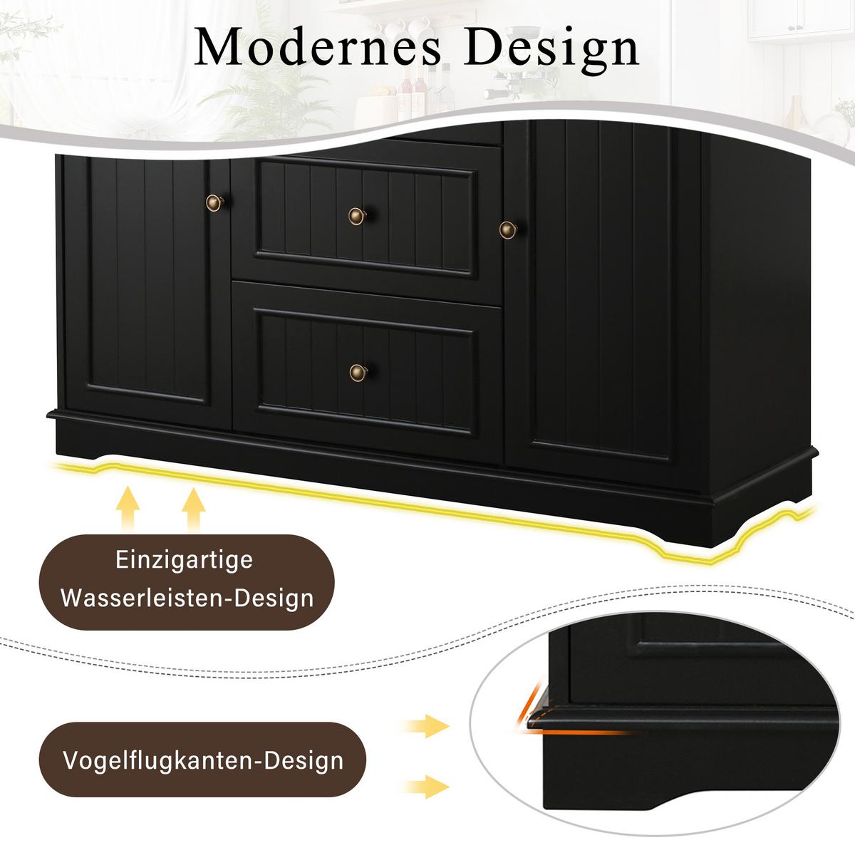 SIDEBOARD mit 3 schubladen & kühlschrank-türen - Schwarz, Holzwerkstoff (126/86/40cm) - Urban Meuble