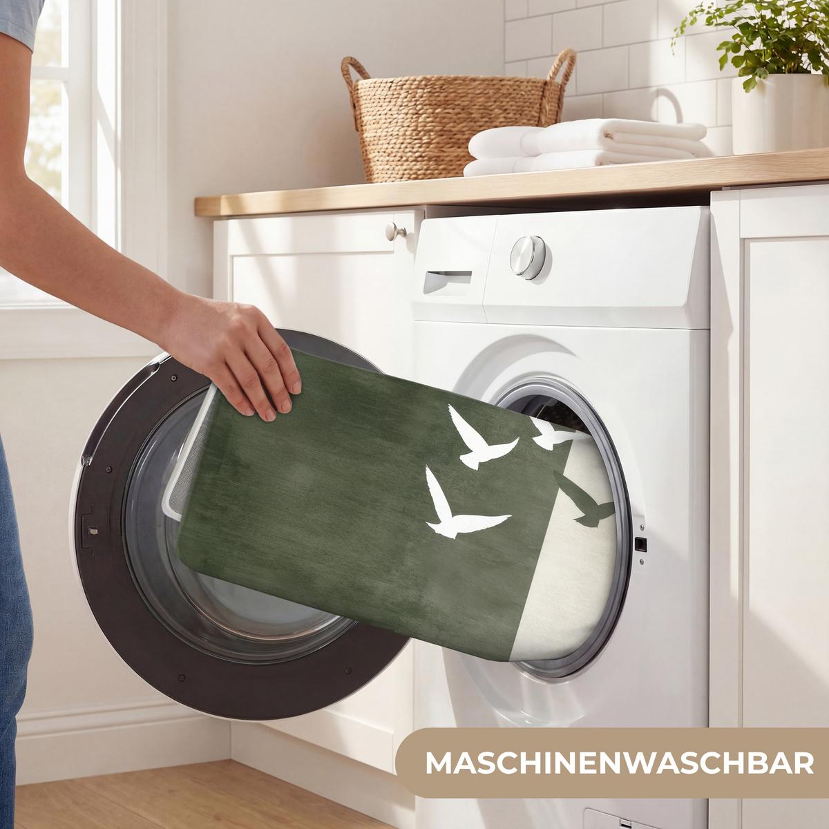 BADEMATTE Japandi - Vogel - Grün 90x60 cm - Olivgrün, Textil (90/60cm) - OnlyWow