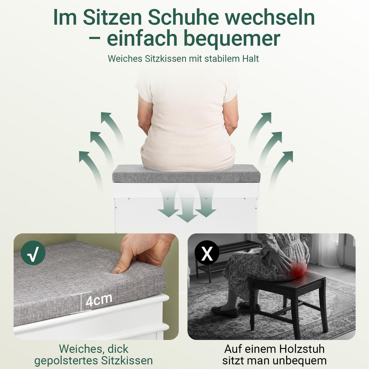 SCHUHBANK Weiß - Weiß, Holzwerkstoff (60/51/24cm) - SoBuy