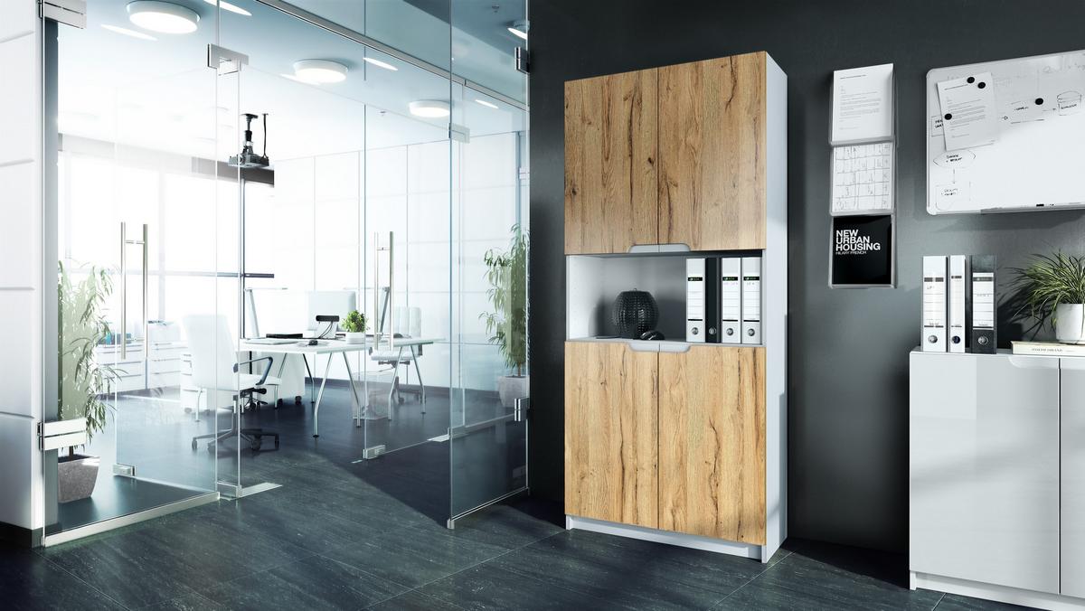 BÜROSCHRANK Logan Fronten in Eiche Natur - Eichefarben, Holzwerkstoff (82/184/37cm) - Vladon