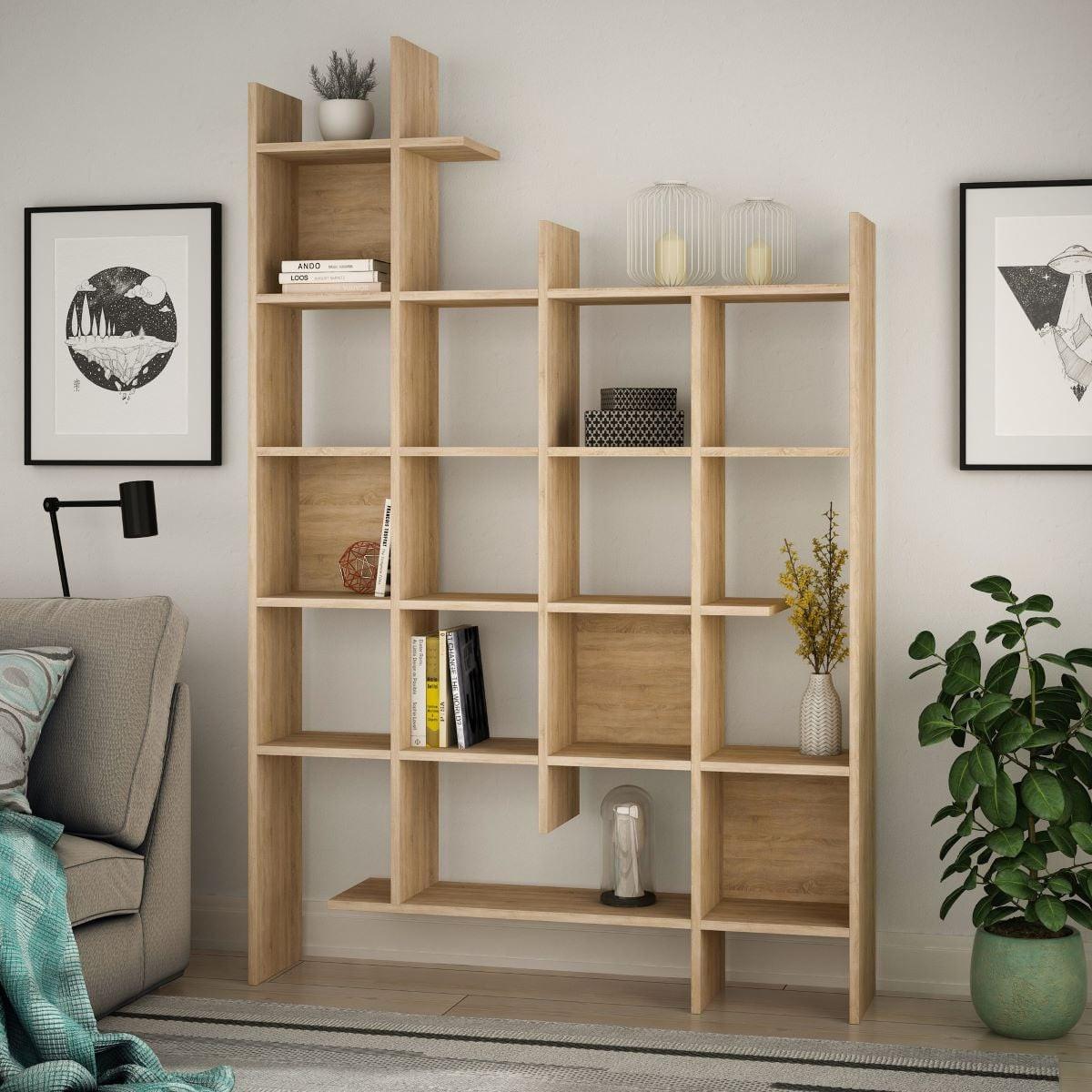 REGAL 18 Fächer H188 cm - Manco - Eichefarben, Holzwerkstoff (25.5/188/12cm) - Calicosy