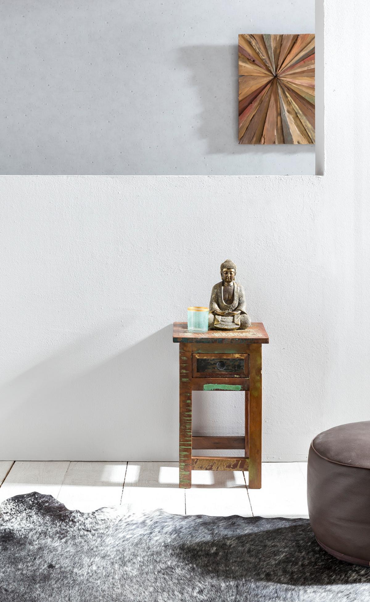 BEISTELLTISCH – Mango Massivholz Braun mit Schublade Shabby Chic - Braun, Holz (30/30/50cm) - KADIMA DESIGN