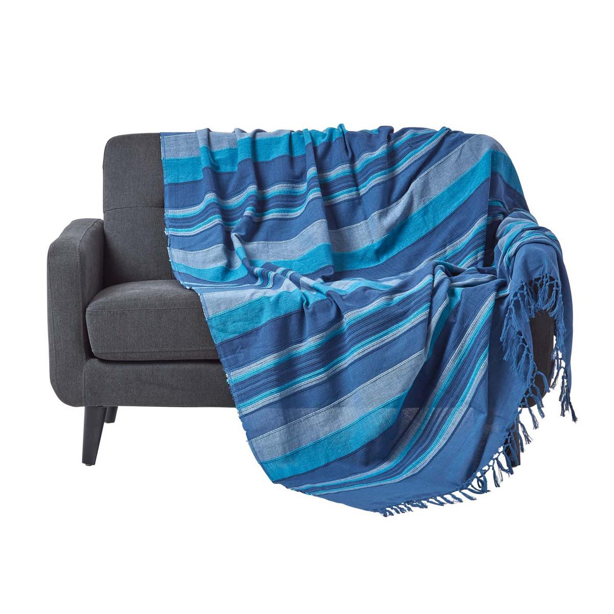 TAGESDECKE Morocco 255/360 cm, Baumwolle gestreift - Blau, Textil (255/360cm) - Homescapes