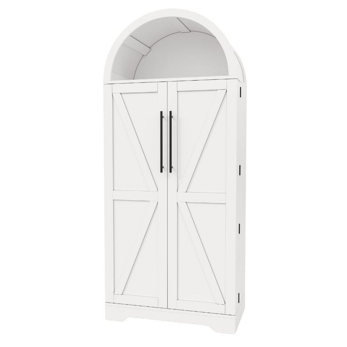 HIGHBOARD Bogenschrank Weiß 165x70x40cm mit Türablagen & offenem Fach Landhausstil - Weiß, Holzwerkstoff (70/165/40cm) - Urban Meuble