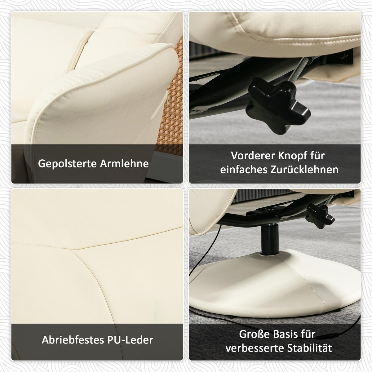 RELAXSESSEL mit Fußhocker, Elektrischer Massagesessel mit Liegefunktion - Creme/Schwarz, Kunststoff/Metall (81/105/76cm) - HOMCOM