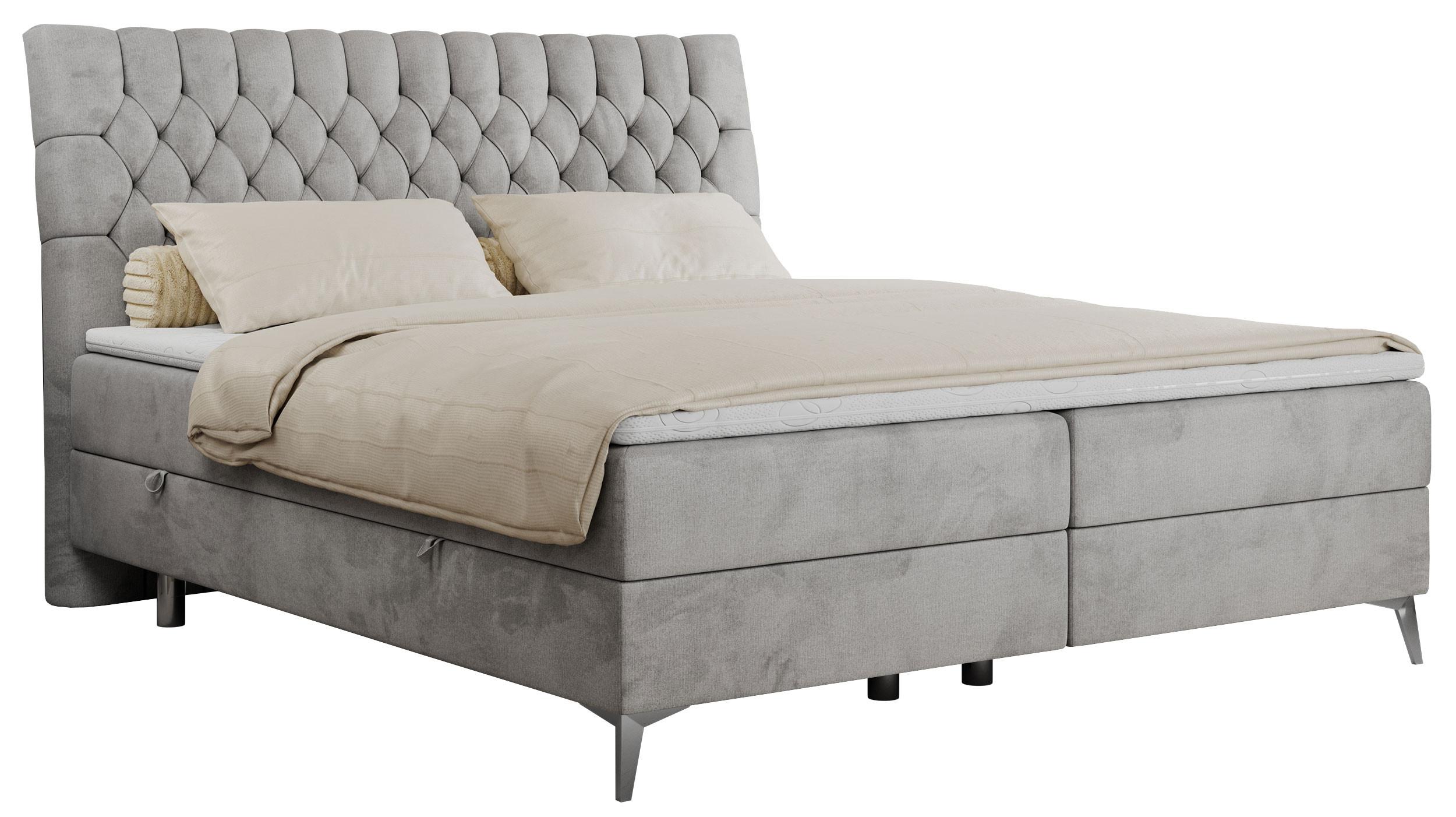 BOXBETT MILEN 200/200 Hellgrau Velvet - H3 - Hellgrau, Holz/Textil (200/200cm) - MKS