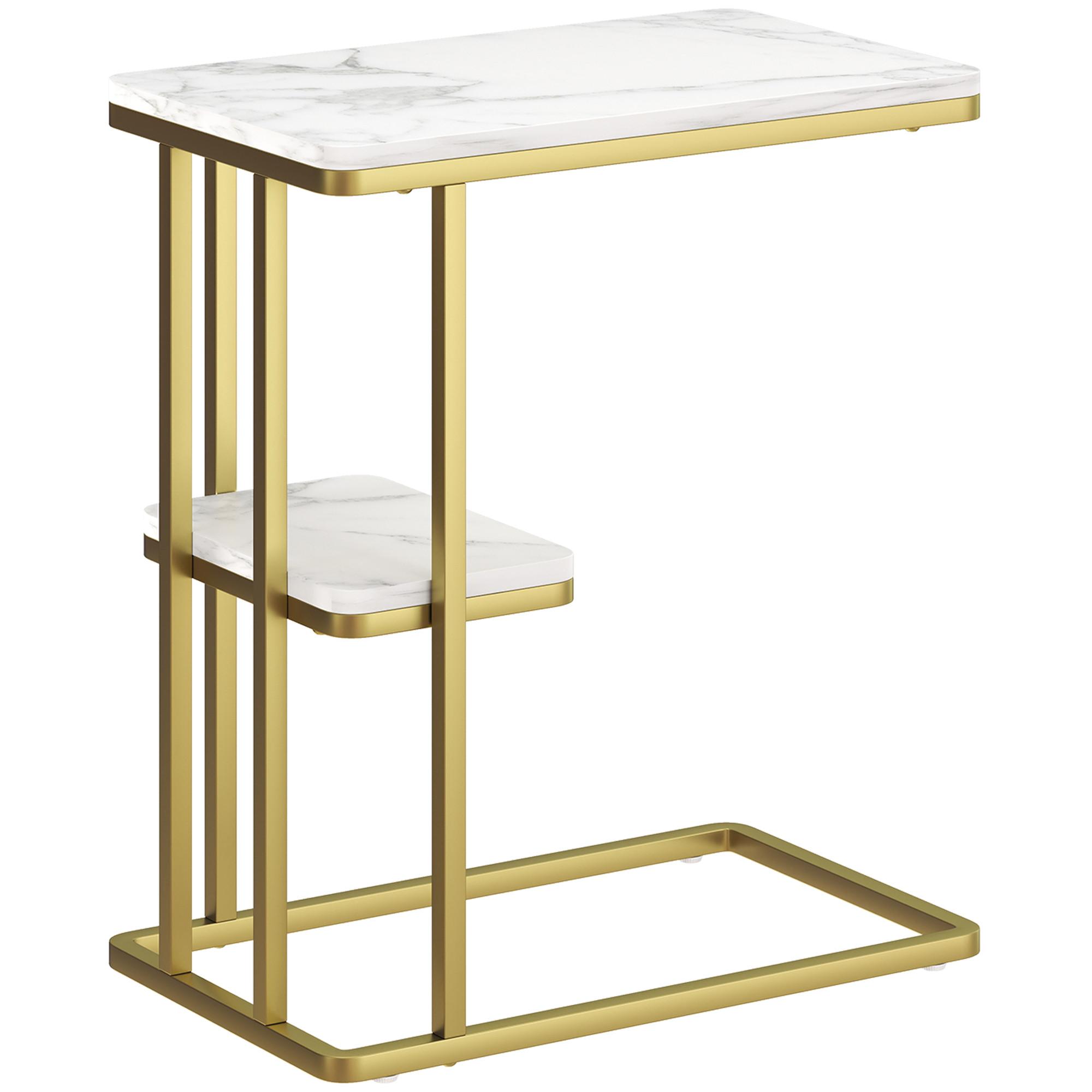 BEISTELLTISCH MDF Stahl Weiß - Goldfarben/Weiß, Holzwerkstoff/Kunststoff (50/30/57.5cm) - HOMCOM