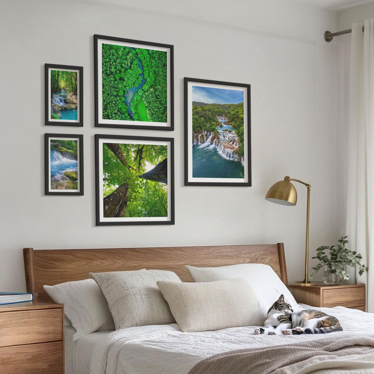 BILDER SET 5er Set - 50x50 cm & 20x30 cm & 40x60 cm Schwarzer Rahmen - Strandwellen, Himmelsbrücke, Spaziergang - Schwarz, Kunststoff (40/60cm) - TULUP