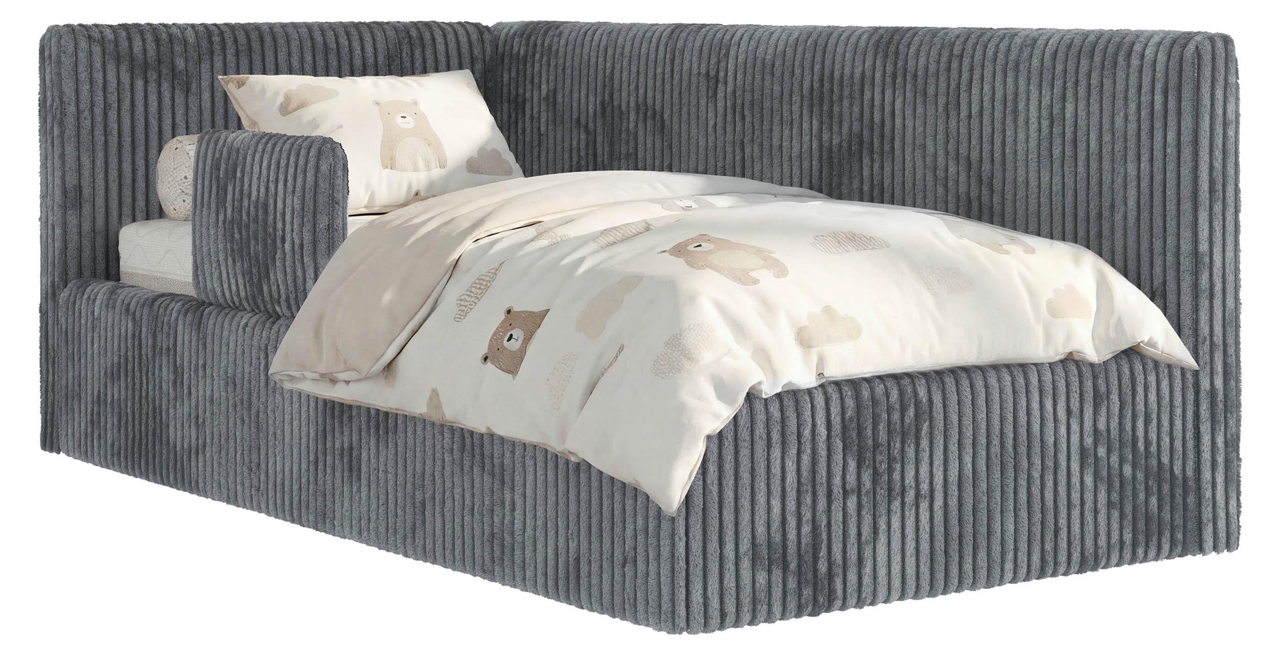 POLSTERBETT TILVO ALTA 90/200 - Grau Cord - Ohne Matratze - Links - Grau, Textil (90/200cm) - MKS