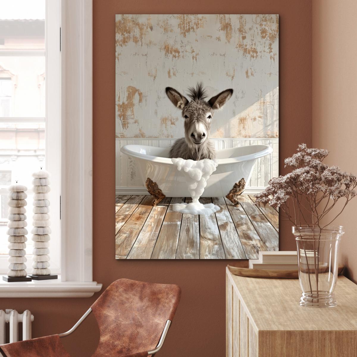 METALLBILD Esel - Tiere - Badewanne - Schaumstoff 80x120 cm - Weiß, Metall (80/120cm) - MuchoWow