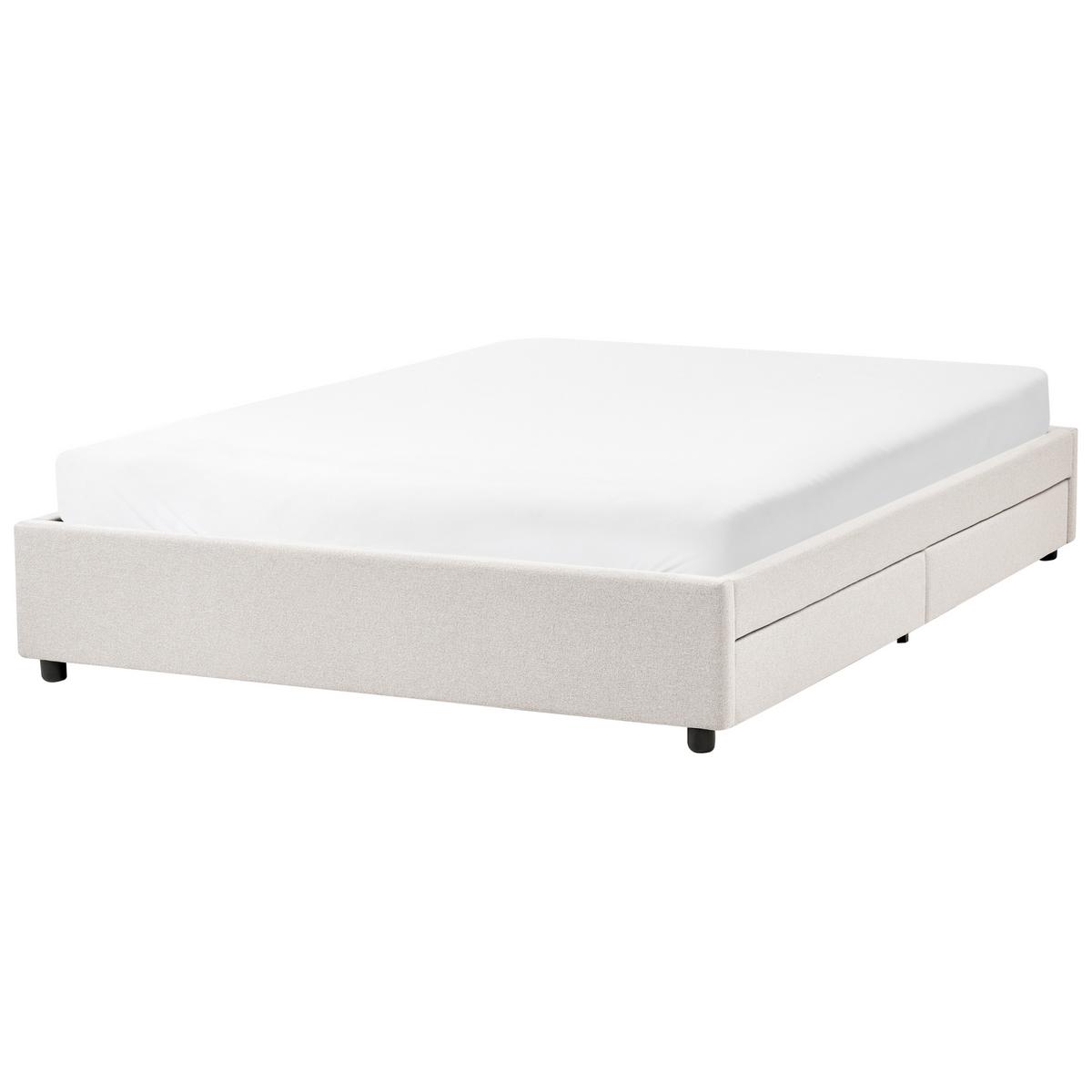 BETT mit Schubladen ohne Kopfteil 160/200 cm Stoff Hellbeige Prades - Beige, Textil (160/200cm) - Beliani