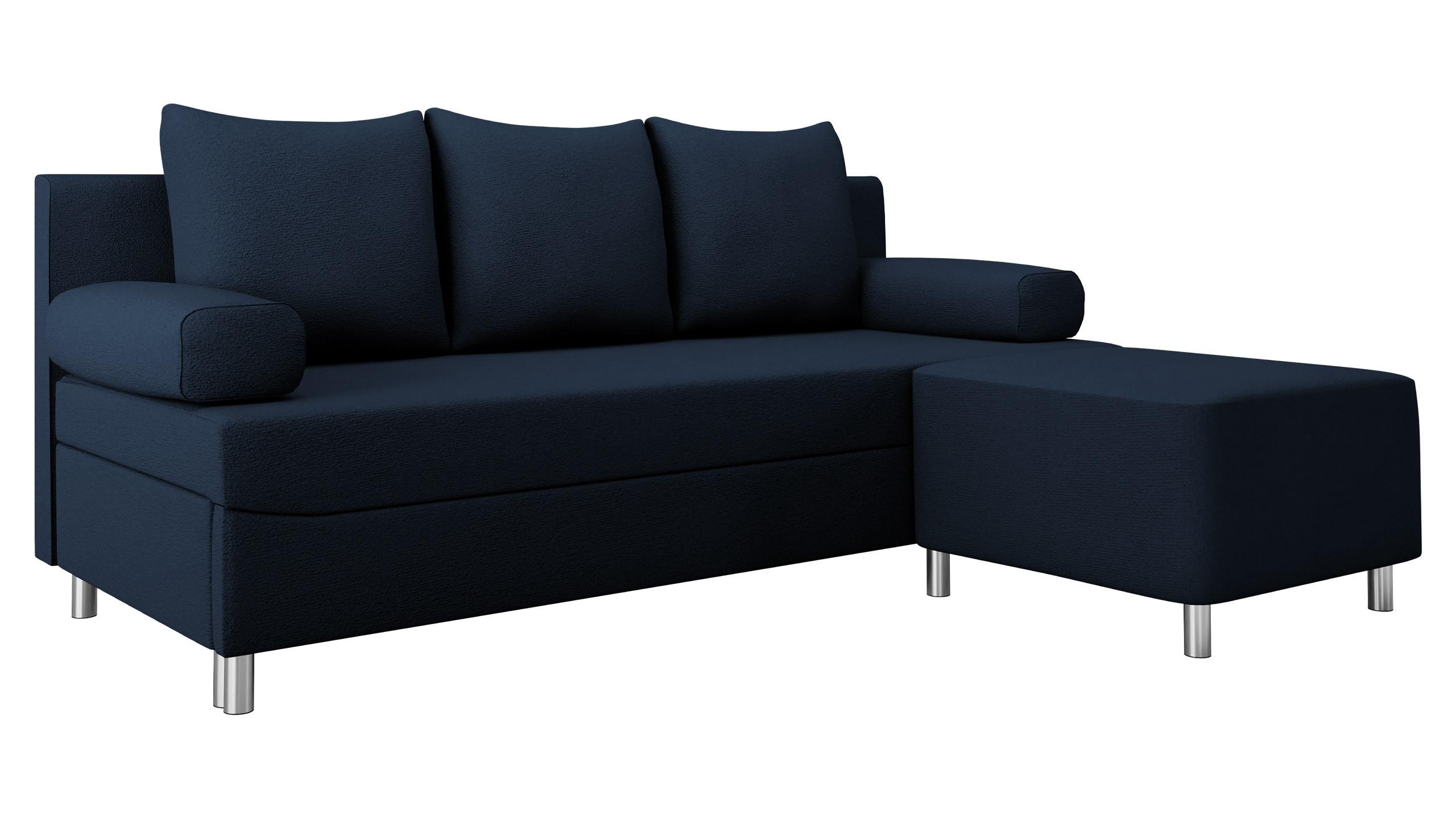SCHLAFSOFA Dover mit Polsterhocker - Blau/Chromfarben, Holz/Kunststoff (192/86/80cm) - MIRJAN24