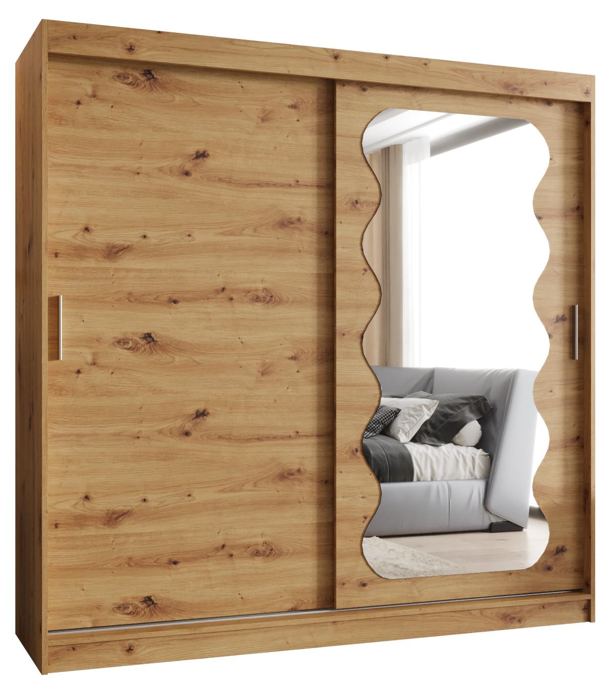 SCHIEBETÜRENSCHRANK mit Spiegel SPOTI 200/200/62 2-türig - Silberfarben/Eiche Artisan, Holz (200/200/62cm) - MÖBEL KRYSPOL
