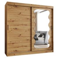 SCHIEBETÜRENSCHRANK mit Spiegel SPOTI 200/200/62 2-türig - Silberfarben/Eiche Artisan, Holz (200/200/62cm) - MÖBEL KRYSPOL