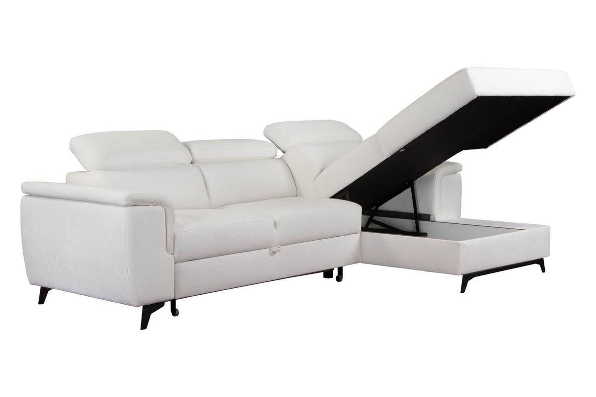 ECKSOFA VOLA Weiß Velours-Stoff mit Schlaffunktion - Weiß, Holz (270/175cm) - MASSENO