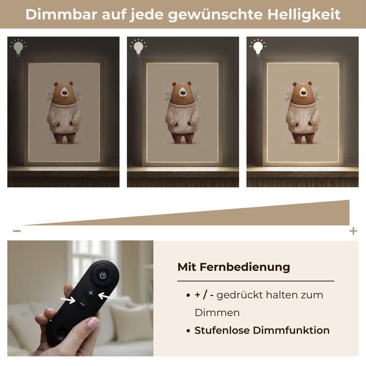 NACHTTISCHLAMPE MIT AKKU Bär - Weiße Blumen - Gemütlich 30x40 cm - Taupe, Holzwerkstoff (8/30/40cm) - OnlyWow