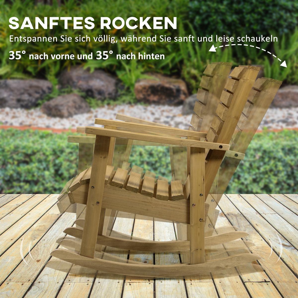 SCHAUKELSTUHL mit Armlehne, bis 130 kg, 64 x 86 x 85 cm, Tannenholz, Hellbraun - Braun, Holz (86/85/64cm) - Outsunny