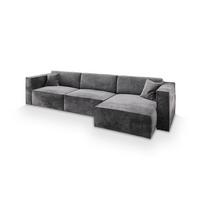 ECKSOFA TOLMO M Grau Velours-Stoff mit Schlaffunktion - Grau, Holz/Kunststoff (347/148cm) - MASSENO